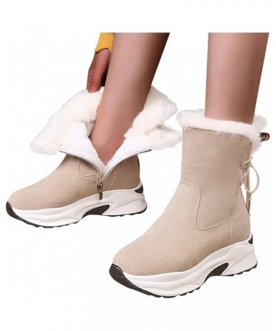 Wedge Snow Boots for Women, Women's Breathable Slip-on Wedges Thermal Boots Z 04-beige $21.24 Outdoor Shoes