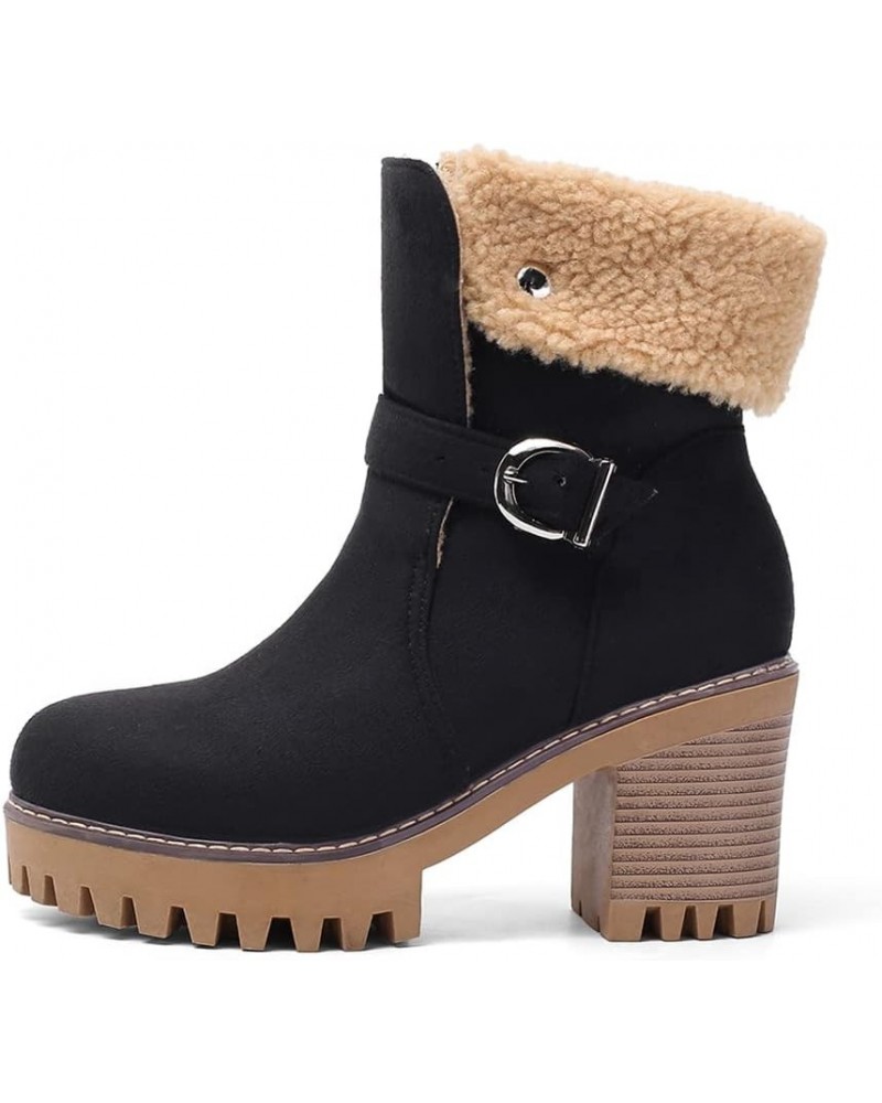 Women's Faux Fur Lined Winter Snow Boots 46 Black $24.83 Outdoor Shoes