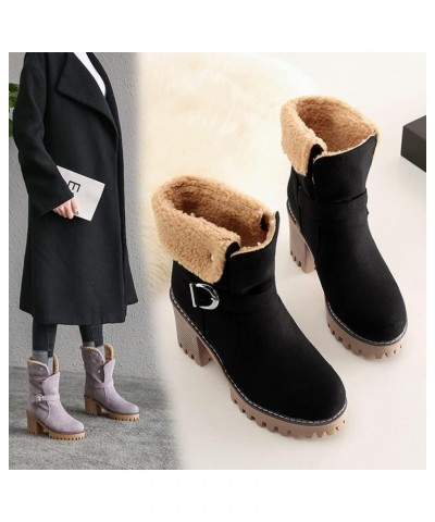 Women's Faux Fur Lined Winter Snow Boots 46 Black $24.83 Outdoor Shoes