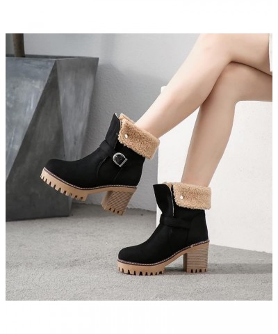 Women's Faux Fur Lined Winter Snow Boots 46 Black $24.83 Outdoor Shoes