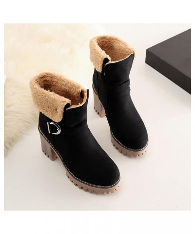 Women's Faux Fur Lined Winter Snow Boots 46 Black $24.83 Outdoor Shoes