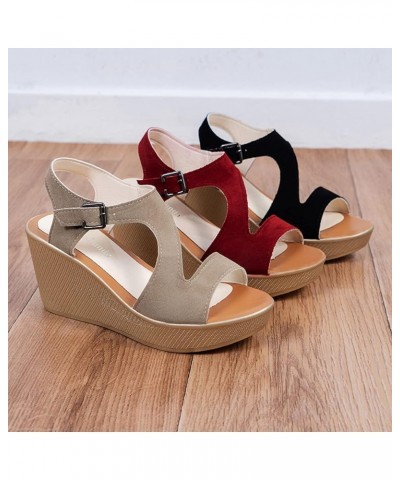 Sandals Peep Toe dress shoes for women low heel women wedge sandals Wedge Sandals for Women open toe Z 14-khaki $10.88 Sandals