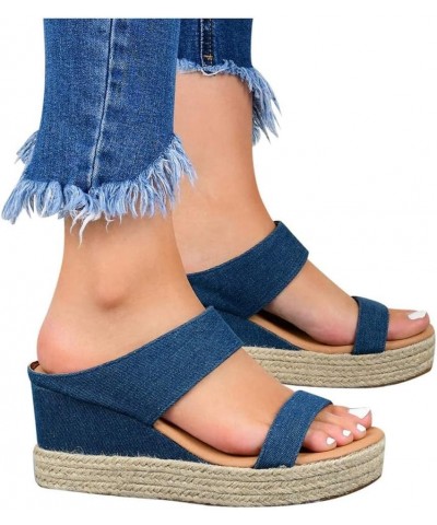 Wedge Sandals For Women Open Toe Platform Sandals Slingback Summer Women's Sandals Dressy Sandals 10.5 Blue $14.82 Sandals