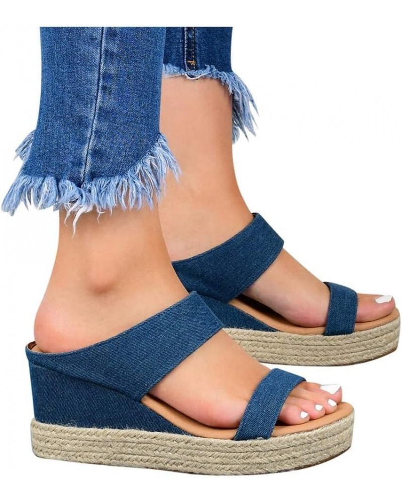 Wedge Sandals For Women Open Toe Platform Sandals Slingback Summer Women's Sandals Dressy Sandals 10.5 Blue $14.82 Sandals