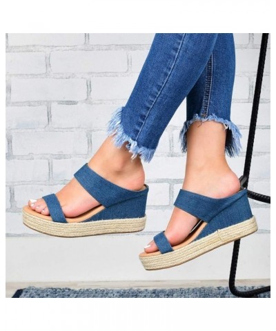 Wedge Sandals For Women Open Toe Platform Sandals Slingback Summer Women's Sandals Dressy Sandals 10.5 Blue $14.82 Sandals