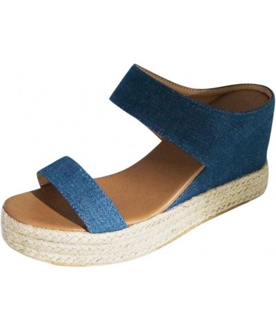 Wedge Sandals For Women Open Toe Platform Sandals Slingback Summer Women's Sandals Dressy Sandals 10.5 Blue $14.82 Sandals