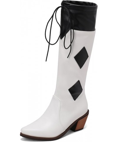 Women Pull On Warm Knee High Embroidered Cowboy Boots White 2 $32.65 Boots