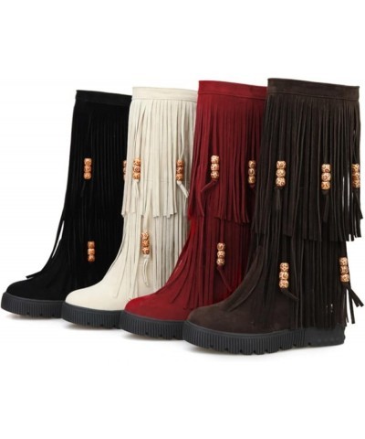 Winter Boots Ladies Fashion Double Quality Beads Boots Long Street Riding Boots Flat Non-Slip Snow Boot Suede Slip Boots Wome...