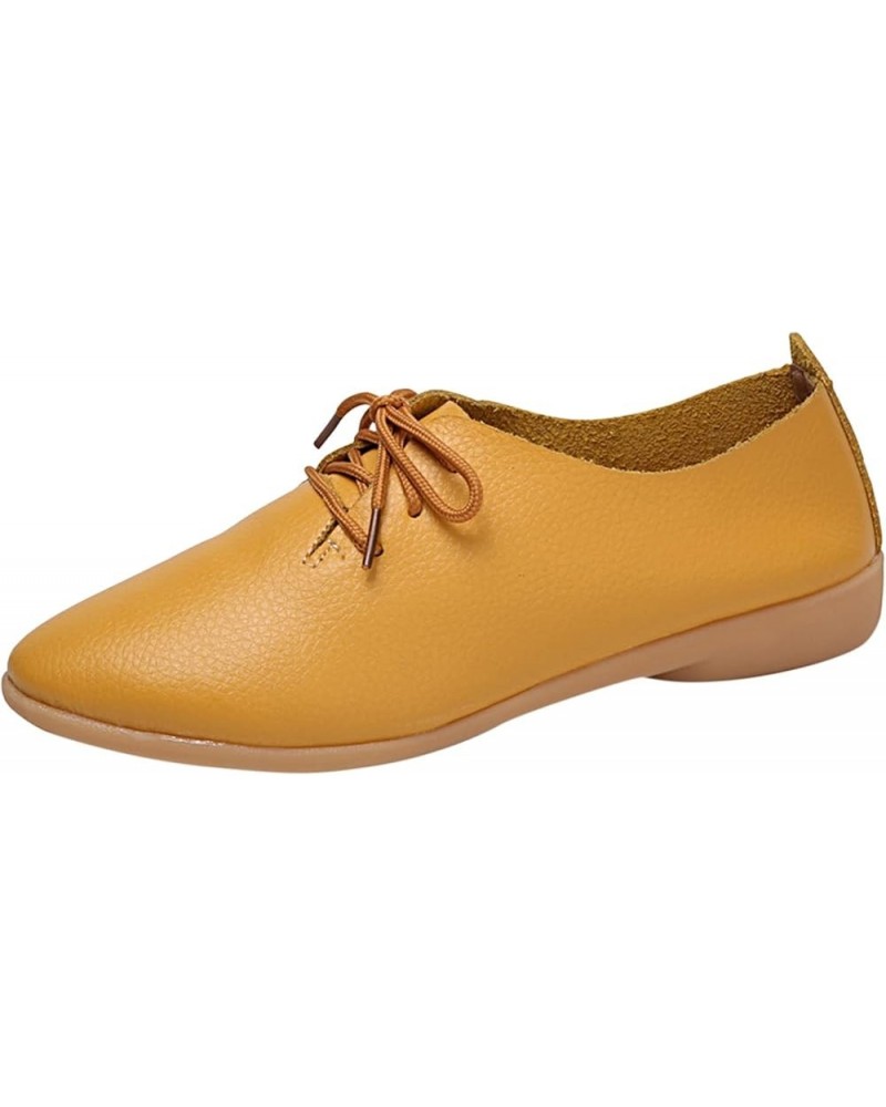 Fashion Womens Breathable Lace Up Shoes Flats Casual Shoes Soft Soled Loafers Gift for Women Yellow $15.50 Loafers & Slip-Ons