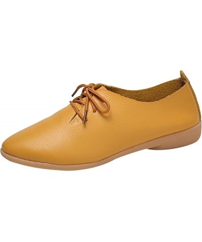 Fashion Womens Breathable Lace Up Shoes Flats Casual Shoes Soft Soled Loafers Gift for Women Yellow $15.50 Loafers & Slip-Ons