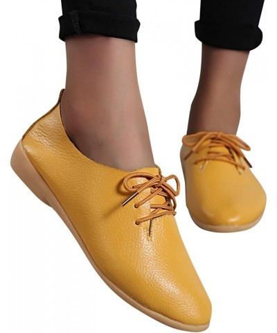 Fashion Womens Breathable Lace Up Shoes Flats Casual Shoes Soft Soled Loafers Gift for Women Yellow $15.50 Loafers & Slip-Ons