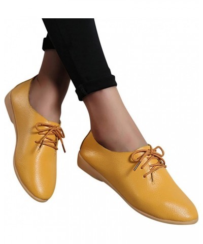 Fashion Womens Breathable Lace Up Shoes Flats Casual Shoes Soft Soled Loafers Gift for Women Yellow $15.50 Loafers & Slip-Ons