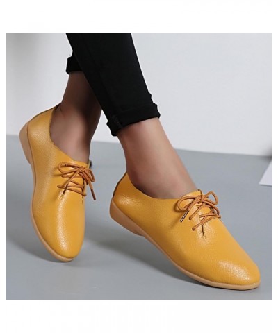 Fashion Womens Breathable Lace Up Shoes Flats Casual Shoes Soft Soled Loafers Gift for Women Yellow $15.50 Loafers & Slip-Ons