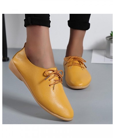 Fashion Womens Breathable Lace Up Shoes Flats Casual Shoes Soft Soled Loafers Gift for Women Yellow $15.50 Loafers & Slip-Ons