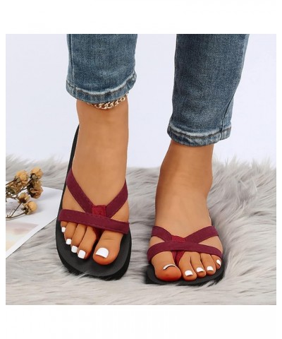 Women's Low Wedge Sandal Toe Post Ankle Strap Comfort Soft Arch Support Casual Dress Wedding Sandals 156-zoxro-red-h $23.00 S...