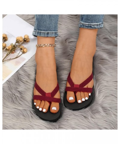 Women's Low Wedge Sandal Toe Post Ankle Strap Comfort Soft Arch Support Casual Dress Wedding Sandals 156-zoxro-red-h $23.00 S...