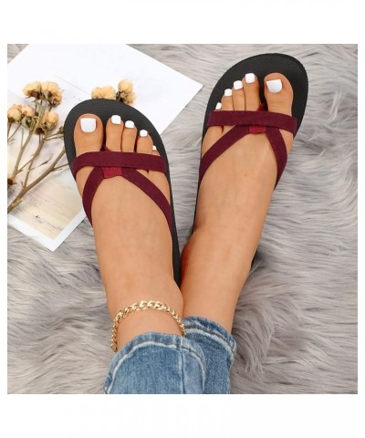 Women's Low Wedge Sandal Toe Post Ankle Strap Comfort Soft Arch Support Casual Dress Wedding Sandals 156-zoxro-red-h $23.00 S...