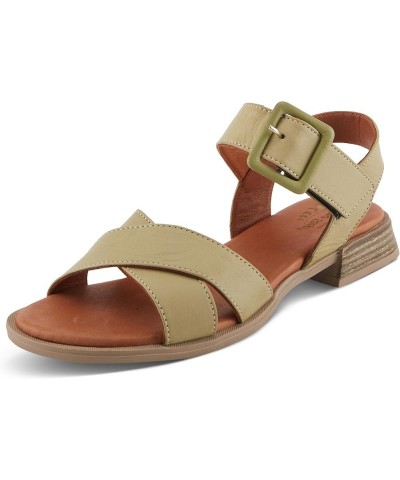 PIDAE Women's Leather City Sandals with Crisscross Upper and Decorative Buckle Olive Green $58.73 Sandals