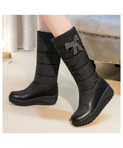 Women Snow Boots Fashionable Sweet And Cute With Bow Knot Decoration Internal Heightening Warm Womens Short Boots Black $32.1...