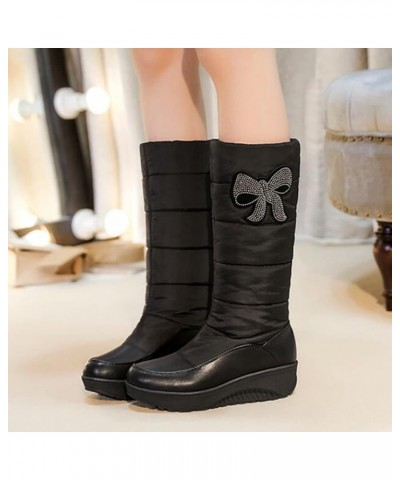 Women Snow Boots Fashionable Sweet And Cute With Bow Knot Decoration Internal Heightening Warm Womens Short Boots Black $32.1...