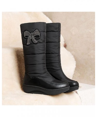 Women Snow Boots Fashionable Sweet And Cute With Bow Knot Decoration Internal Heightening Warm Womens Short Boots Black $32.1...