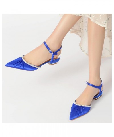 Women's Pointed Toe Rhinestones Wedding Flats for Bride Comfortable Satin White Wedding Shoes Low Heels Ankle Strap Bridal Fl...