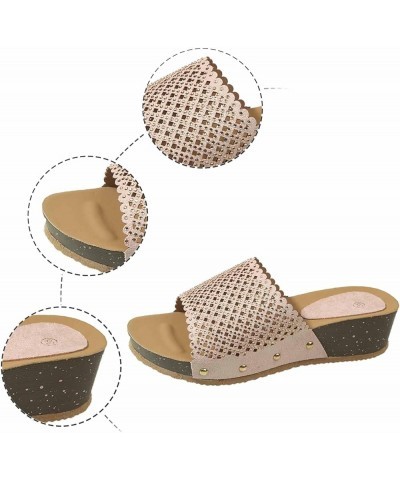 Sandals Women Platform Espadrilles Sandals Wedge Open Toe Cross Strappy Rhinestone Glitter Flip Flops Sandal 171-ixpyn-b-coff...