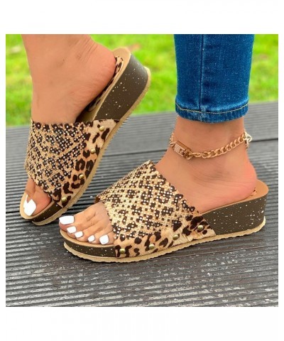 Sandals Women Platform Espadrilles Sandals Wedge Open Toe Cross Strappy Rhinestone Glitter Flip Flops Sandal 171-ixpyn-b-coff...