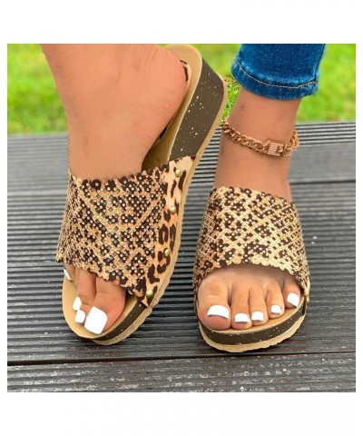 Sandals Women Platform Espadrilles Sandals Wedge Open Toe Cross Strappy Rhinestone Glitter Flip Flops Sandal 171-ixpyn-b-coff...