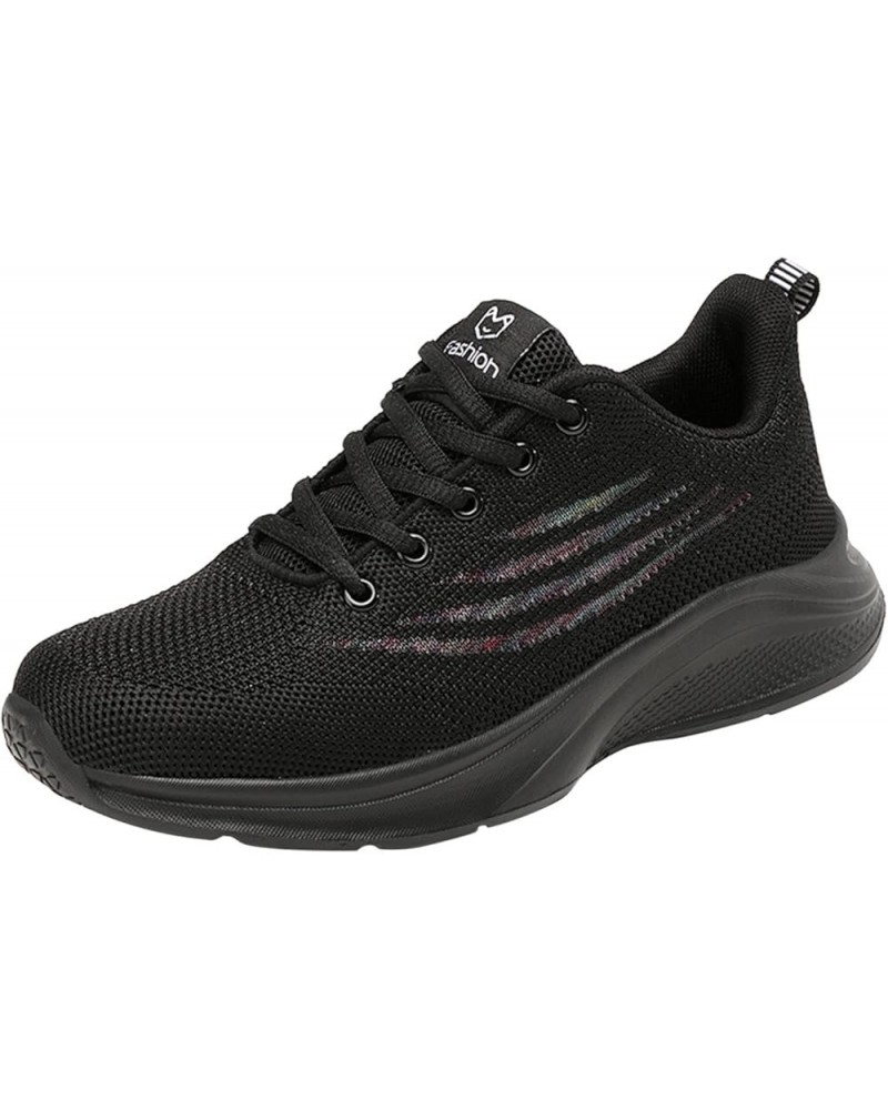 Lace up Walking Shoes for Women Lightweight Breathable Hollow Mesh Sneakers Z 05-black $20.54 Athletic Shoes