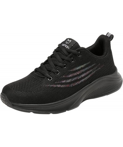 Lace up Walking Shoes for Women Lightweight Breathable Hollow Mesh Sneakers Z 05-black $20.54 Athletic Shoes