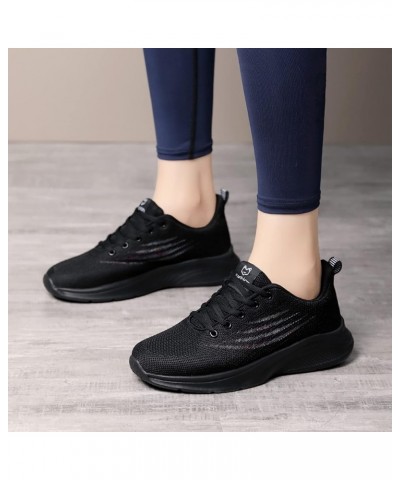 Lace up Walking Shoes for Women Lightweight Breathable Hollow Mesh Sneakers Z 05-black $20.54 Athletic Shoes