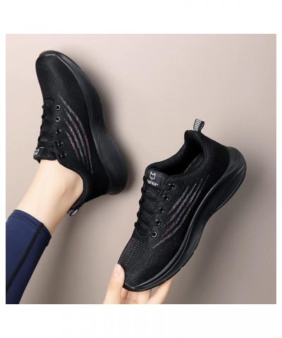 Lace up Walking Shoes for Women Lightweight Breathable Hollow Mesh Sneakers Z 05-black $20.54 Athletic Shoes