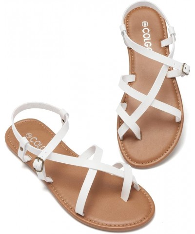 Women's Summer Strappy Flat Sandals, Adjustable Casual Fisherman Sandal with Open Toe Slingback Gladiator Sandals New White $...