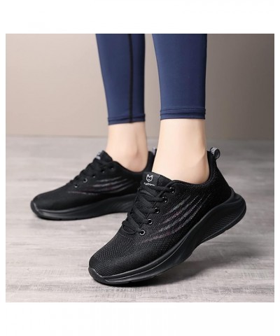 Lace up Walking Shoes for Women Lightweight Breathable Hollow Mesh Sneakers Z 05-black $20.54 Athletic Shoes