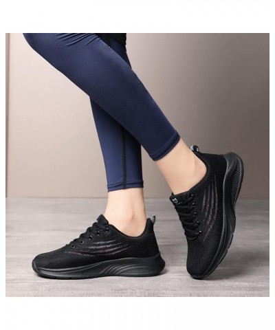 Lace up Walking Shoes for Women Lightweight Breathable Hollow Mesh Sneakers Z 05-black $20.54 Athletic Shoes