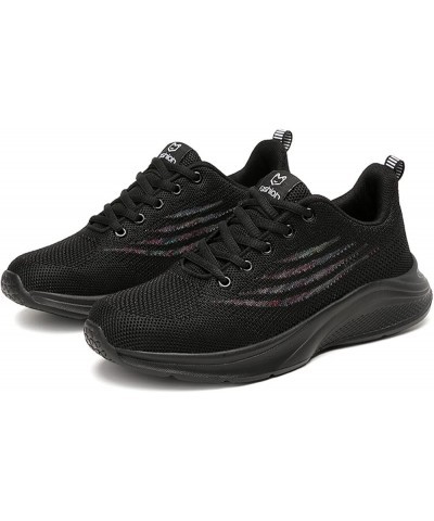 Lace up Walking Shoes for Women Lightweight Breathable Hollow Mesh Sneakers Z 05-black $20.54 Athletic Shoes