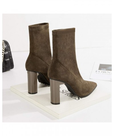 Women's Pointed Toe Block Heel Mid Calf Boots Comfort Slip On Bootie Ladies Elegant Dress Shoes Military Green Boots $24.56 B...