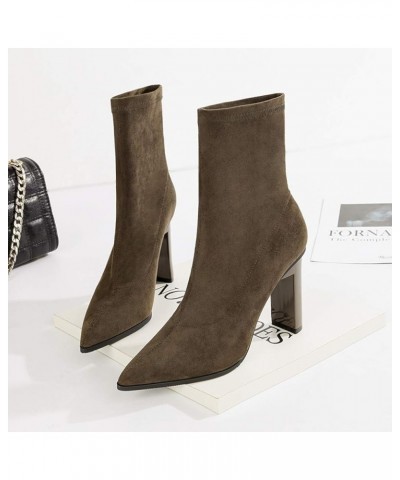 Women's Pointed Toe Block Heel Mid Calf Boots Comfort Slip On Bootie Ladies Elegant Dress Shoes Military Green Boots $24.56 B...