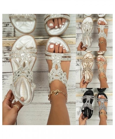 Rhinestone Sandals for Women, Summer Beach Sandals for Women Comfy Open Toe Low Wedge Crystal Beach Sandals Shoes Black $14.4...