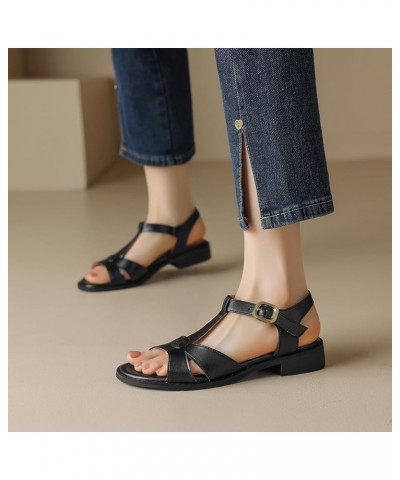 Womens Vintage Ankle Strap Casual Roman Sandals Black 1 $34.78 Sandals