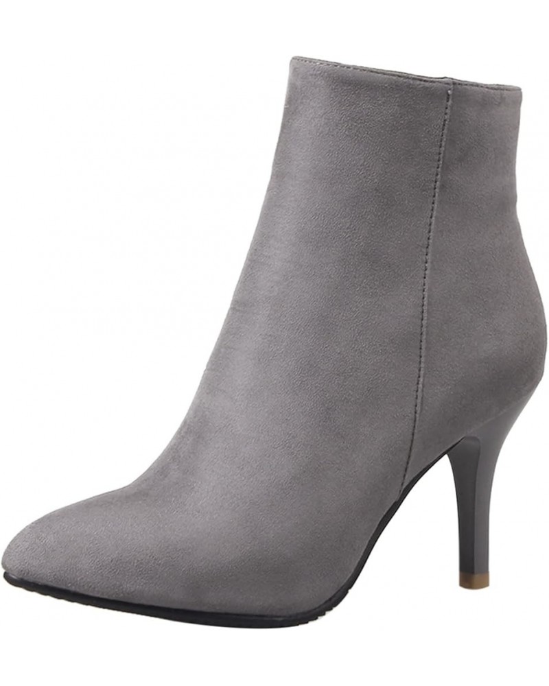 Women Office Stiletto Heel Pointed Toe Ankle Boots Dress Grey $31.45 Boots