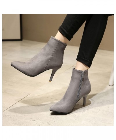 Women Office Stiletto Heel Pointed Toe Ankle Boots Dress Grey $31.45 Boots