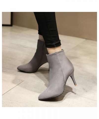 Women Office Stiletto Heel Pointed Toe Ankle Boots Dress Grey $31.45 Boots