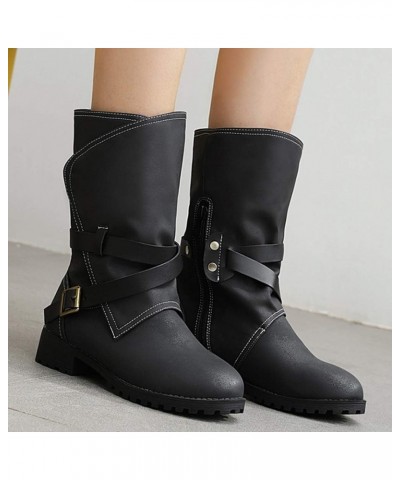 Women Casual Booties Flat Ankle Boots Black $16.66 Boots