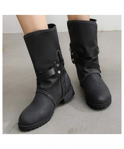 Women Casual Booties Flat Ankle Boots Black $16.66 Boots