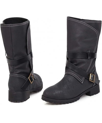 Women Casual Booties Flat Ankle Boots Black $16.66 Boots