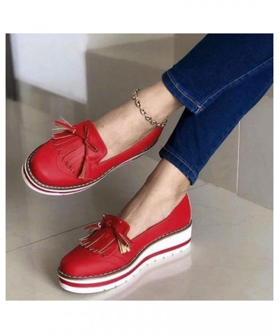 Japanese Fashion Women's Casual Round-Toe Flat Casual Lace Shoes Tassel Women's Casual Shoes (Black, 6.5-7) Red 6.5-7 $10.87 ...