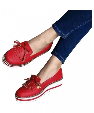 Japanese Fashion Women's Casual Round-Toe Flat Casual Lace Shoes Tassel Women's Casual Shoes (Black, 6.5-7) Red 6.5-7 $10.87 ...