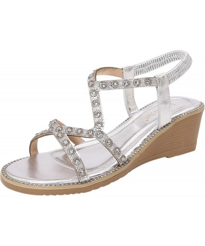 Sandals Women Women's Comfort Strappy Footbed Sandal Size 6-11 Women's Gladiator Strap Sandals Platform Sandals Women Silver ...